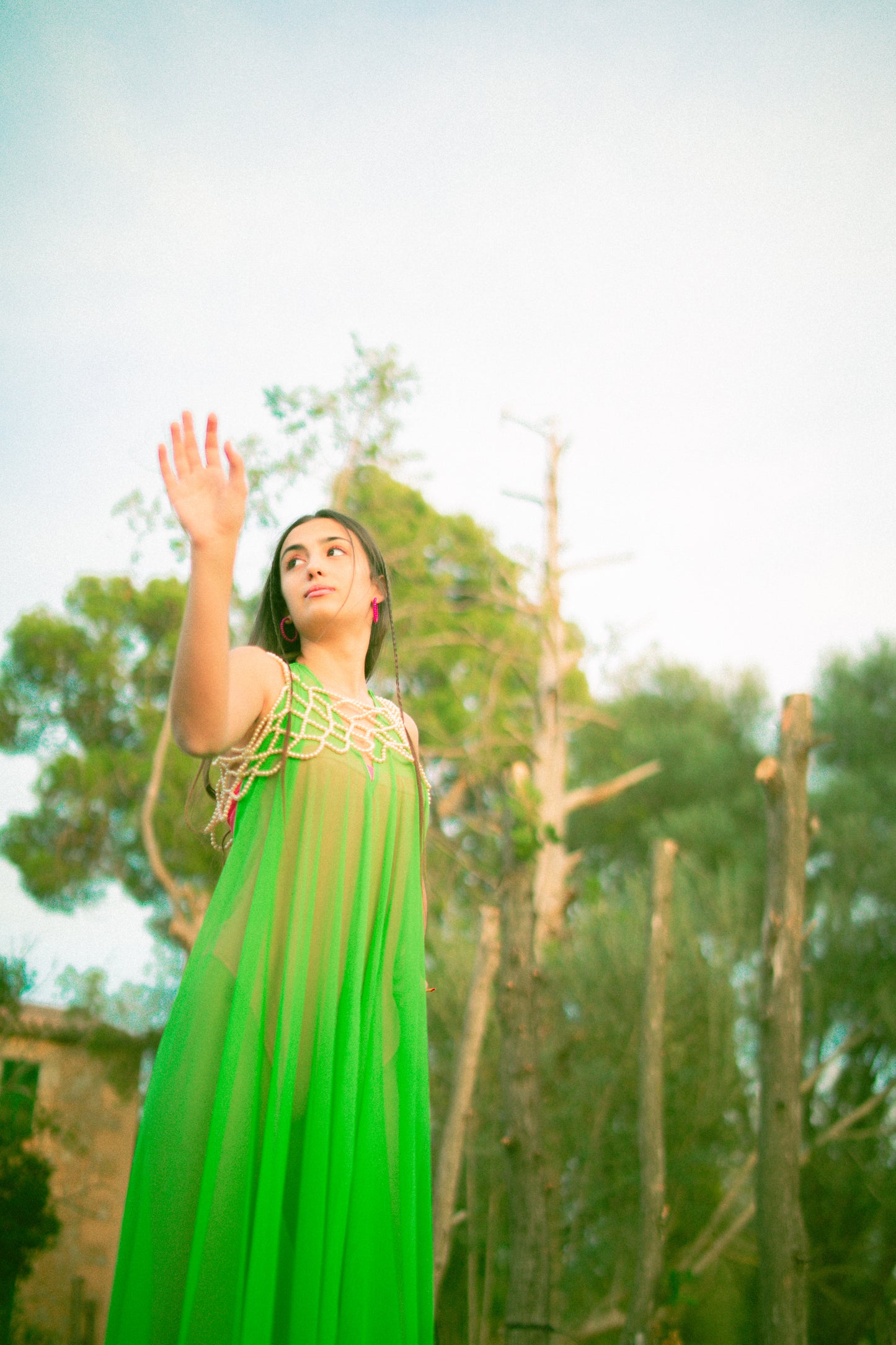 VESTIDO TRANSPARENTE VERDE FLUOR